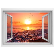 Vinilos ventanas 3d atardecer en la playa